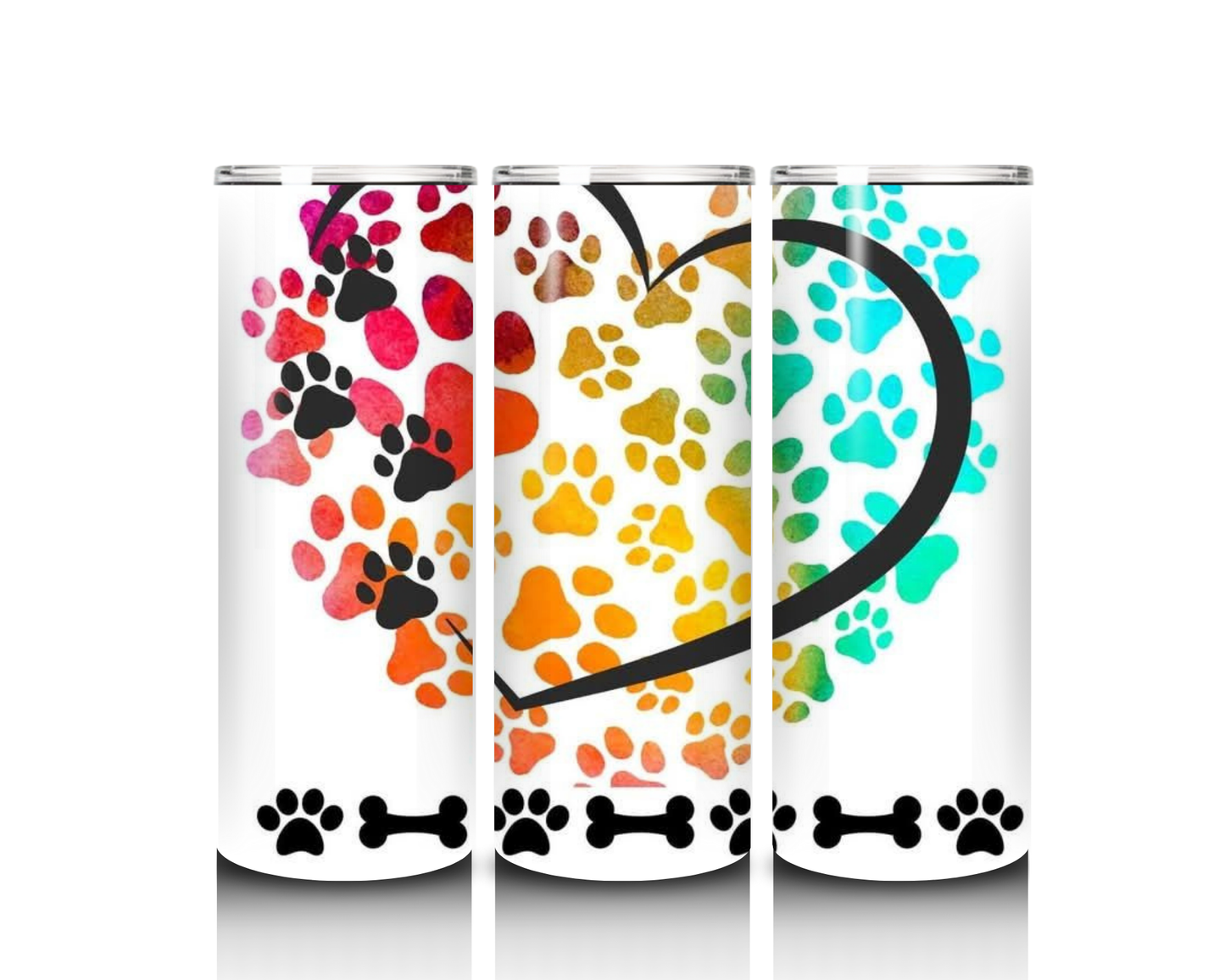 20 oz Rainbow Heart Paw Print Tumbler