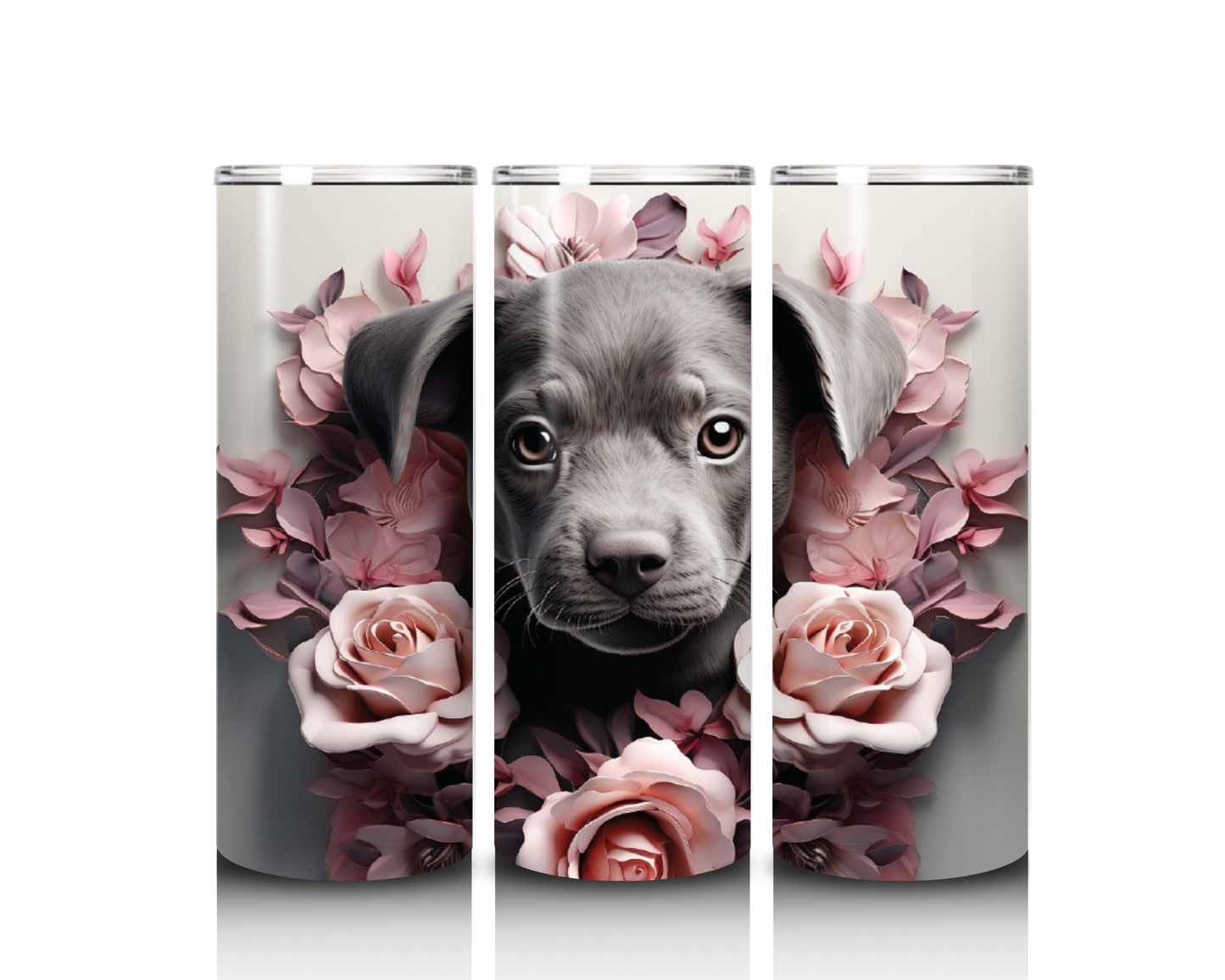 20 oz Floral Puppy Tumbler