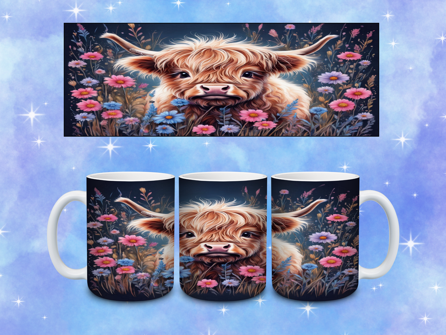 Floral Highland Cow Coffee Mug