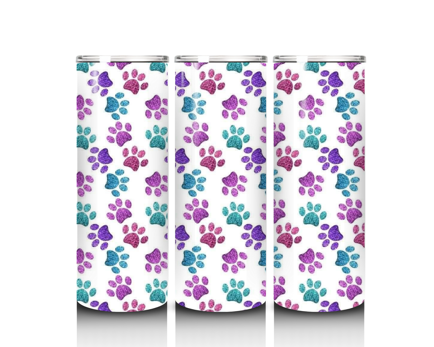 20 oz Purple Blue and Red Paw Print Tumbler