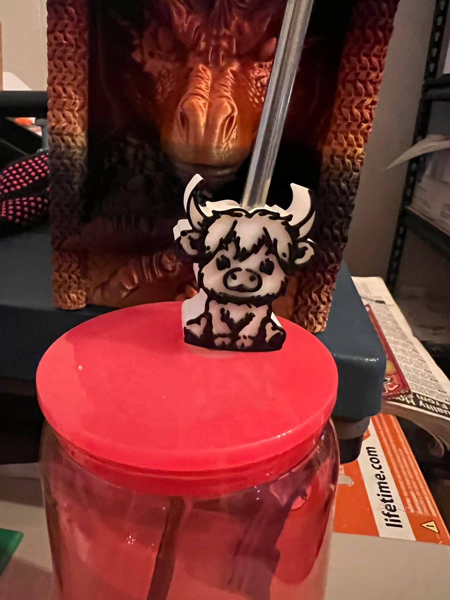 Black and White Highland Cow Straw Topper