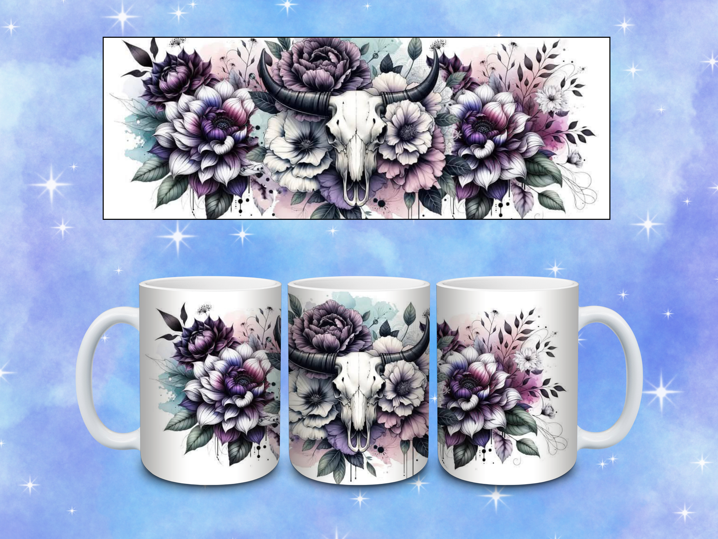 Floral Cow Skull Coffee Mug