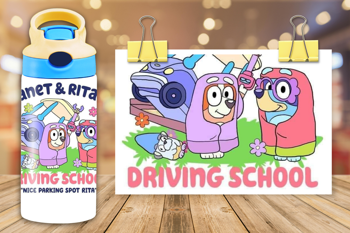 12 oz Bluey Janet and Rita Water Bottle