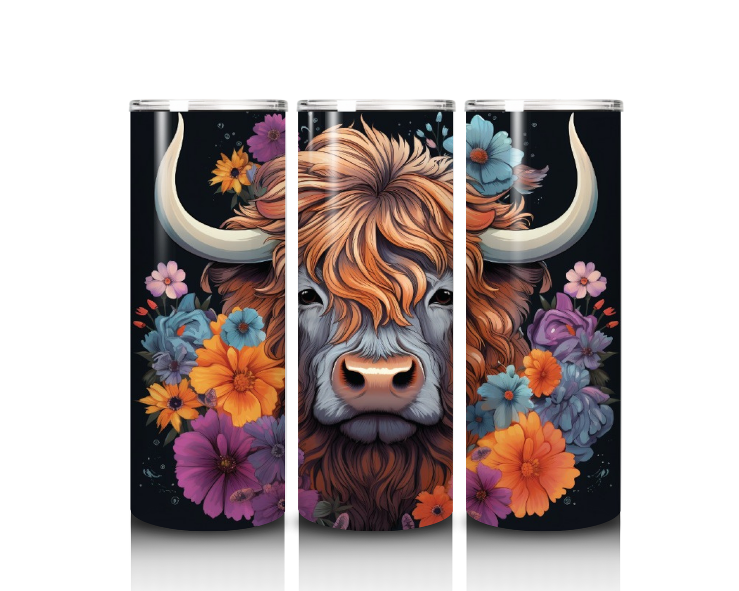20 oz Floral Highland Cow Tumbler