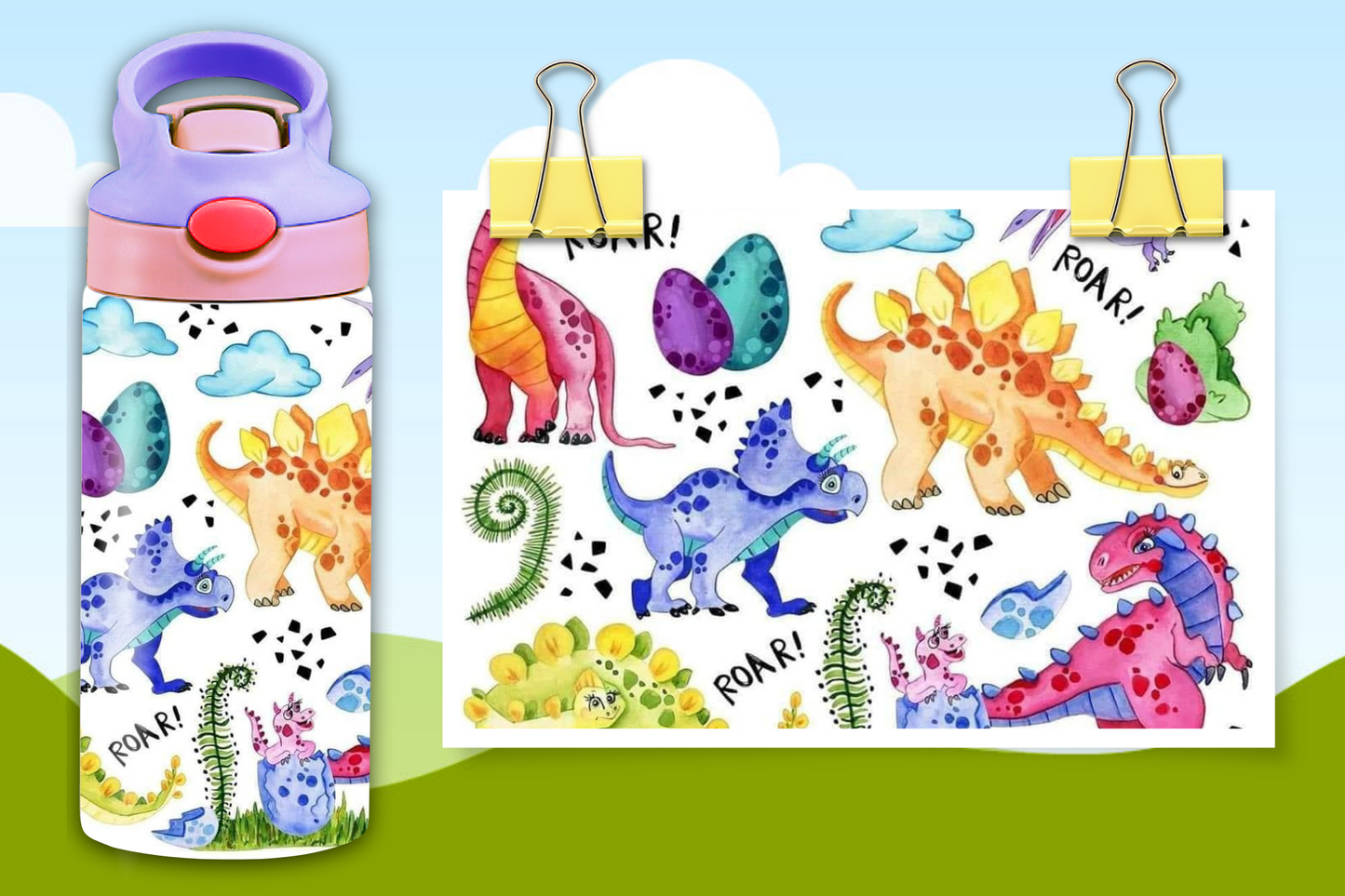 12 oz Kids Dinosaur Water Bottle