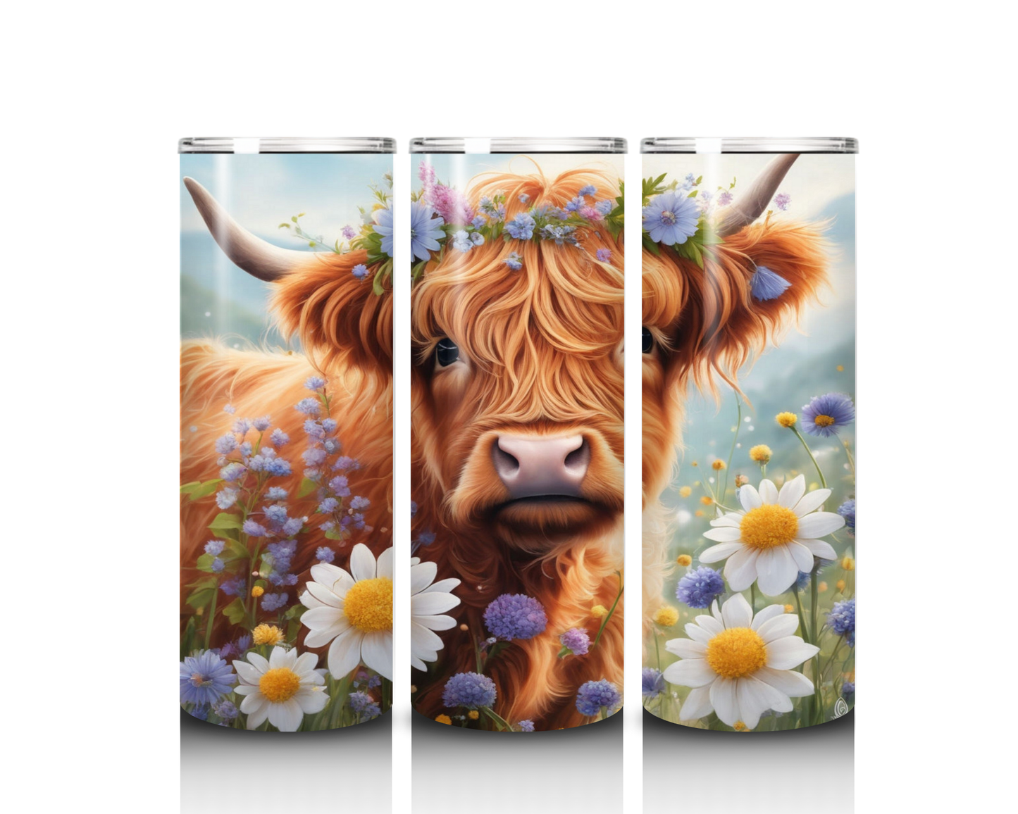 20 oz Highland Cow with Daisies Tumbler