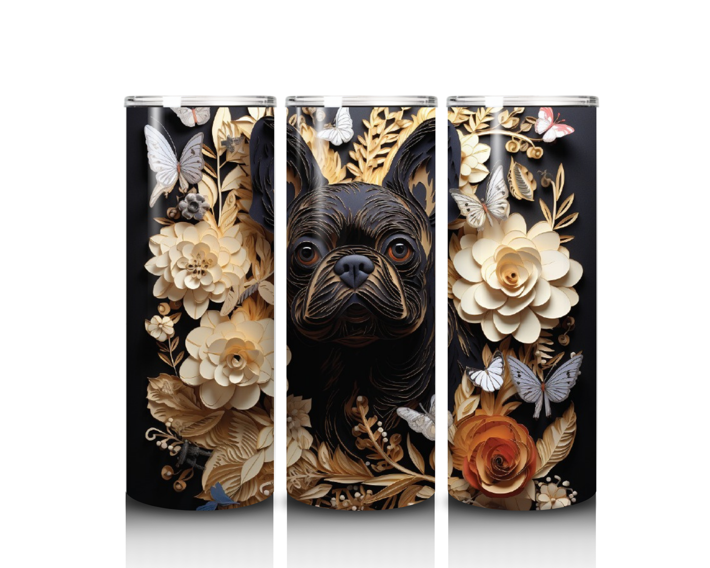 20 oz French Bulldog Floral Tumbler