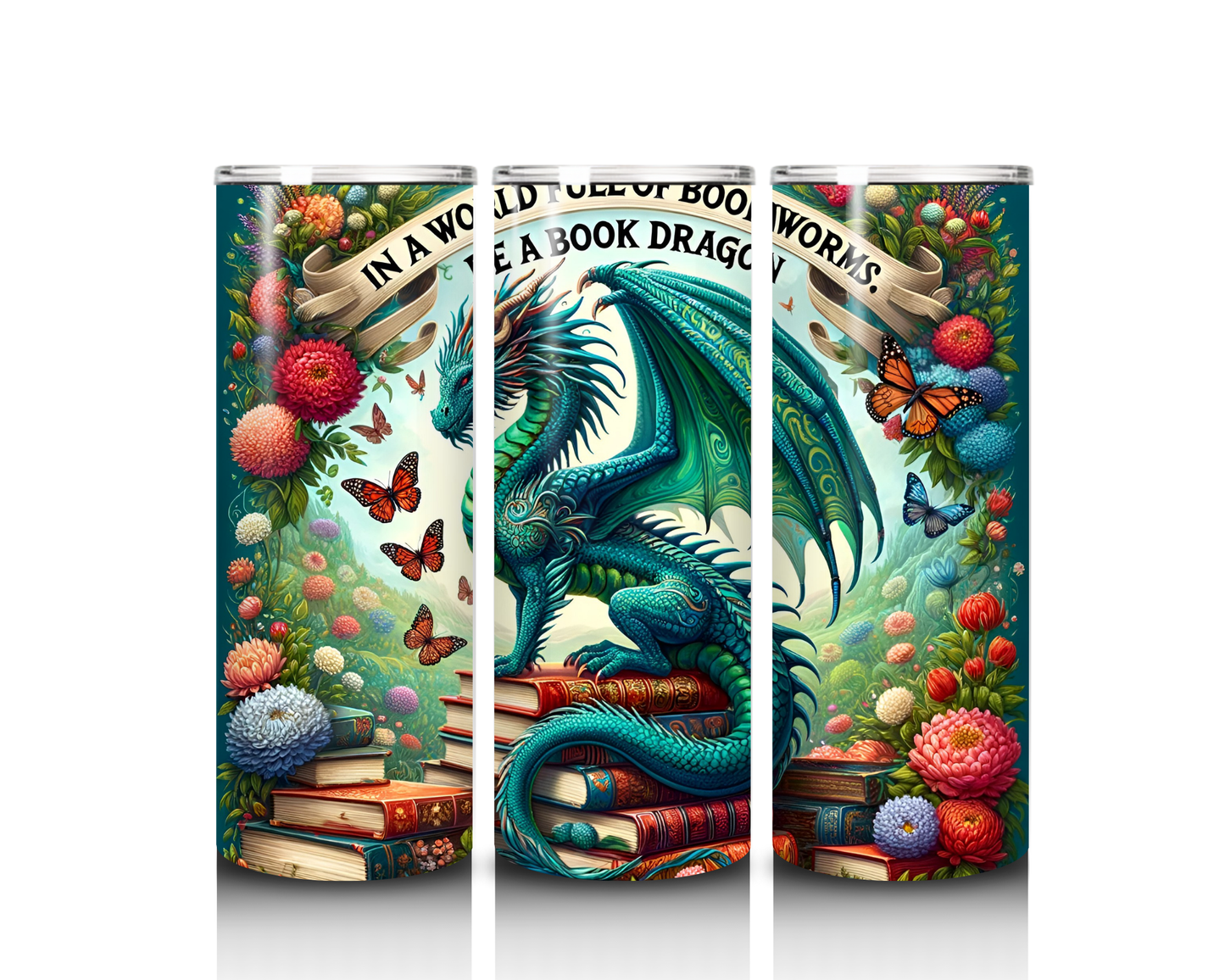 In a World Full of Bookworms, Be a Book Dragon Tumbler