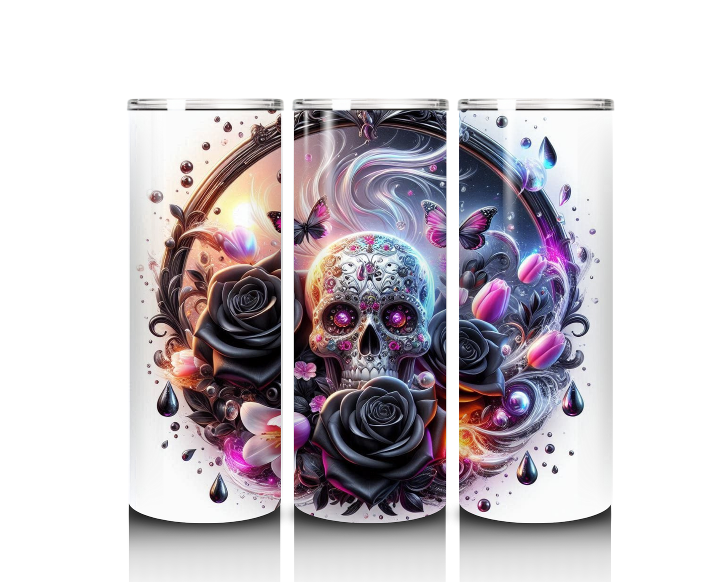 Sugar Skull with Black Roses Tumbler
