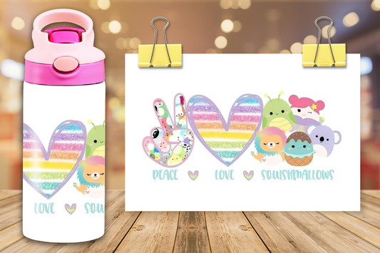 12 oz Peace Love Squishmallow Water Bottle