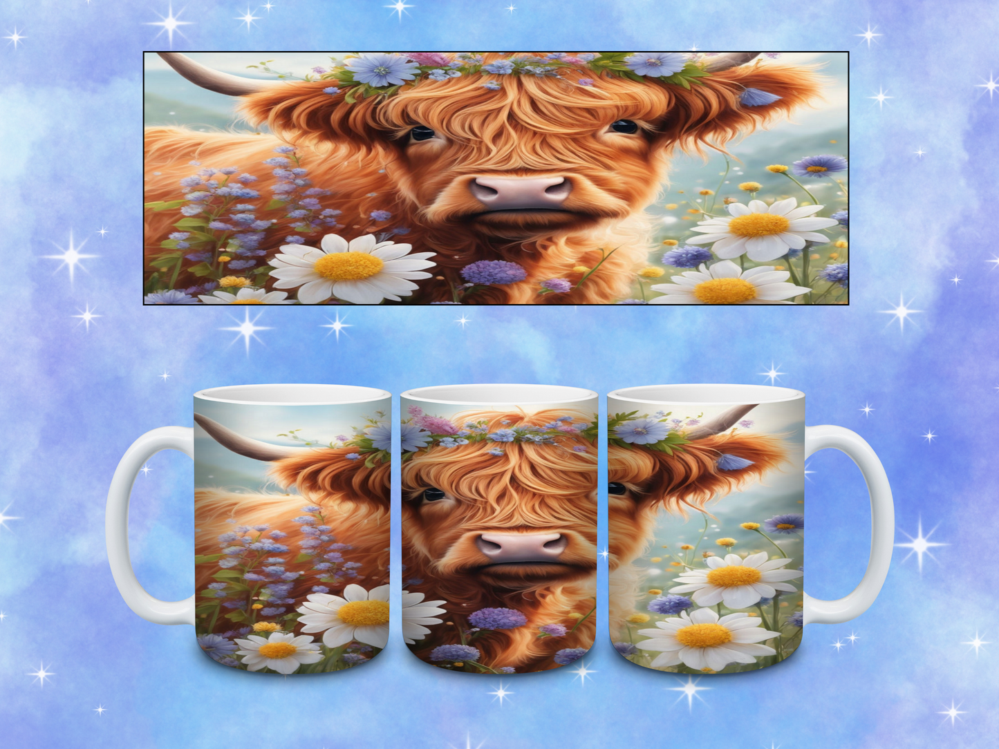 Daisy Highland Cow Coffee Mug