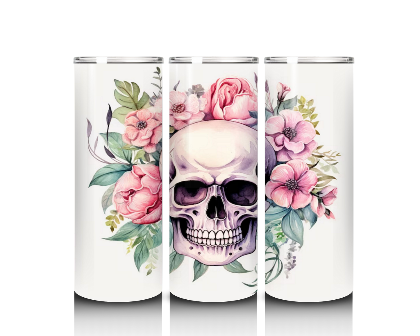 Skull in a Halo of Flowers Tumbler