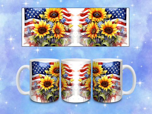 The Red, White and Blue with Sunflowers Coffee Mug