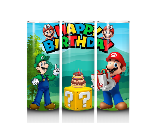 20 oz Mario Bros Happy Birthday Tumbler