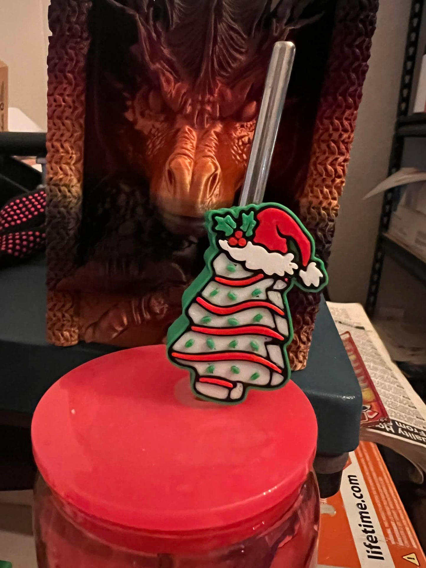 Snack Cake Tree and Santa hat Straw Topper