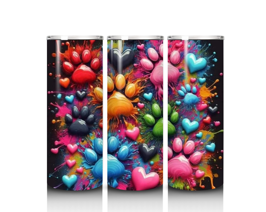 20 oz Paint Splatter Paw Print Tumbler