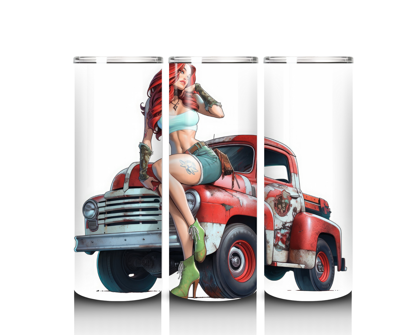 20 oz Sexy Red Haired Model on a Rusty Truck Tumbler