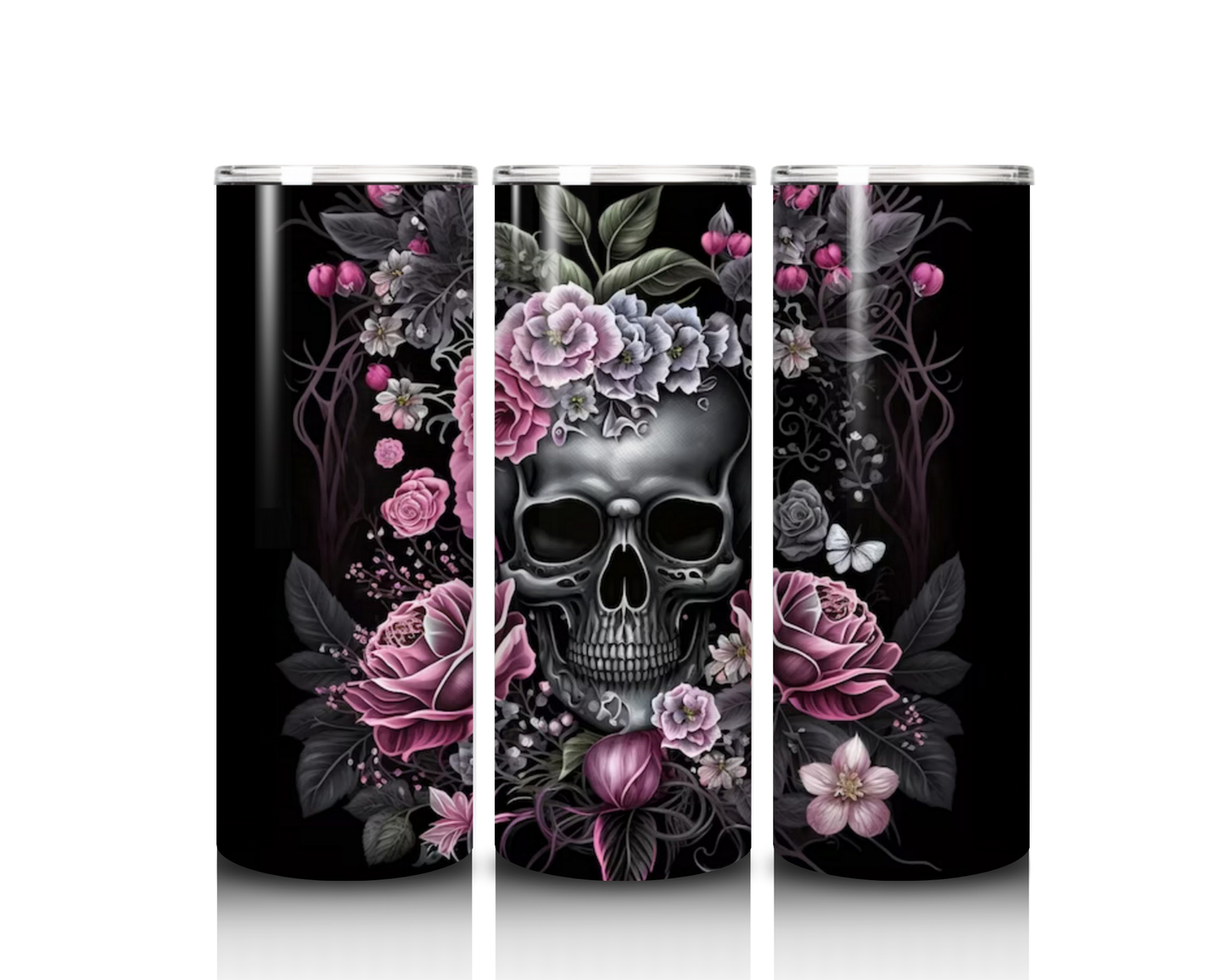 Dark Skull with Flowers Tumbler
