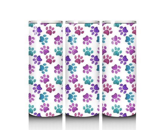 20 oz Purple Blue and Red Paw Print Tumbler