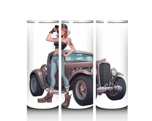 20 oz Girl with a Rat Rod Tumbler