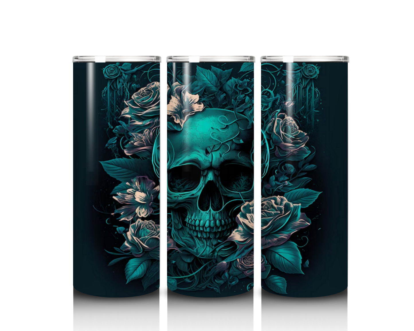 Teal Skull with Flowers Tumbler