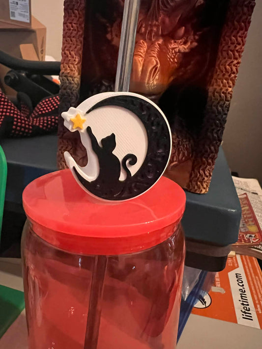 Cat Moon Straw Topper