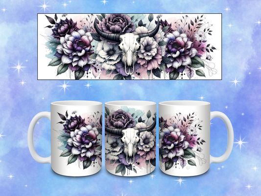 Floral Cow Skull Coffee Mug