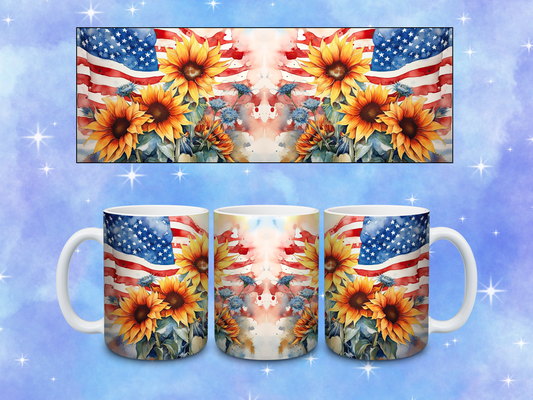 American Flag Sunflowers Coffee Mug