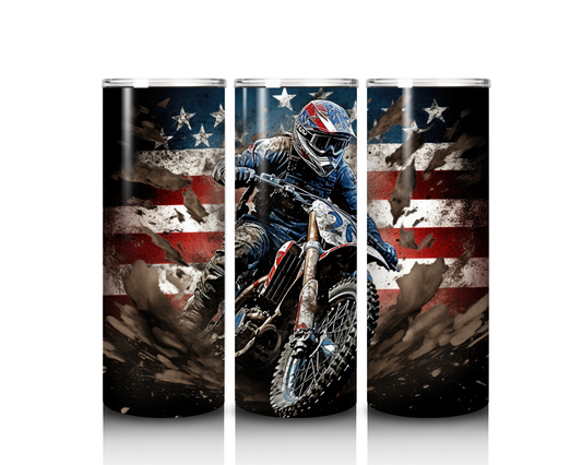 20 oz Red White and Blue Dirt Bike Rider Tumbler