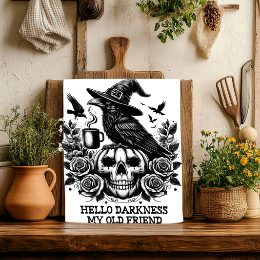 Raven and Skull Pumpkin Dish Towel