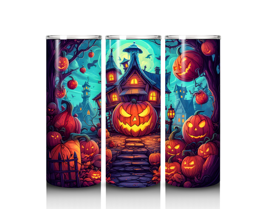 Haunted House with Pumpkins Tumbler