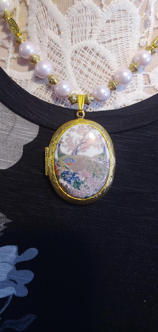 Japanese Garden Locket Pearl Necklace