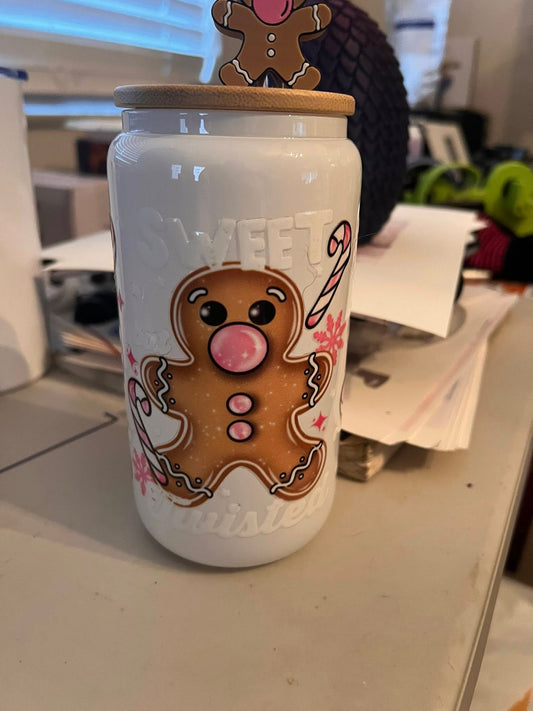 16 oz Glass Gingerbread Man Tumbler
