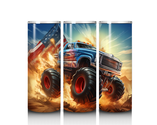 20 oz American Flag Monster Truck Tumbler