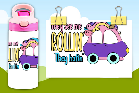 12 oz Kids They See Me Rollin, They Hatin Water Bottle
