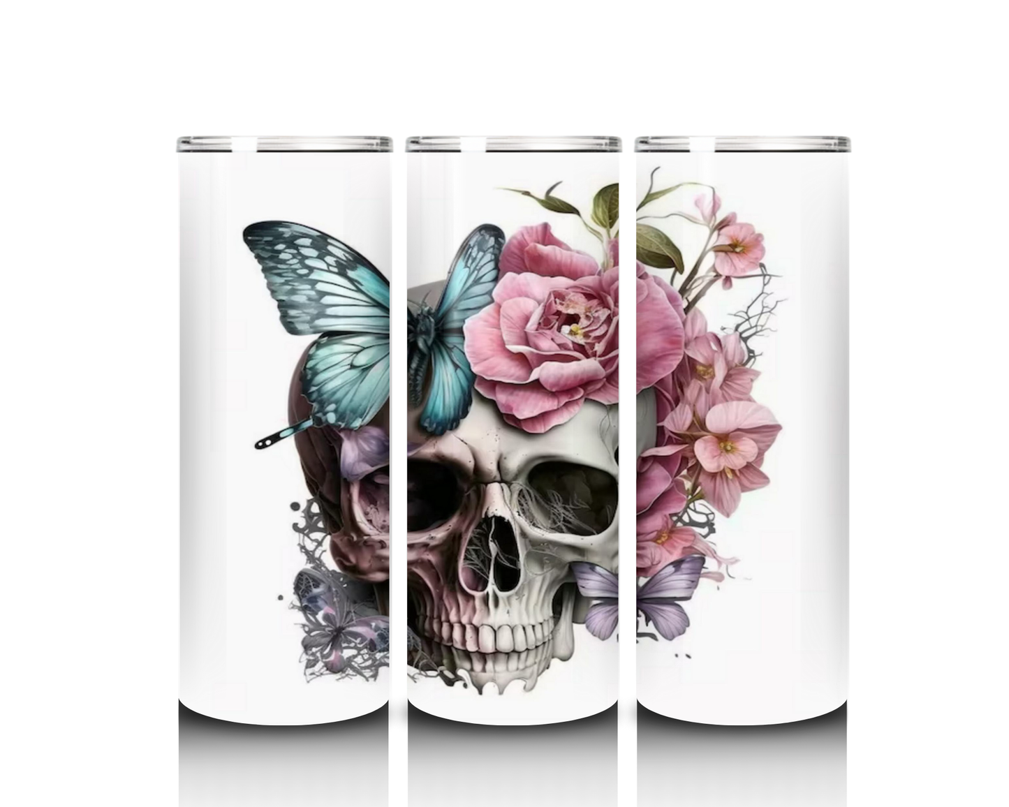 Skull with Floral and Butterfly Headdress Tumbler