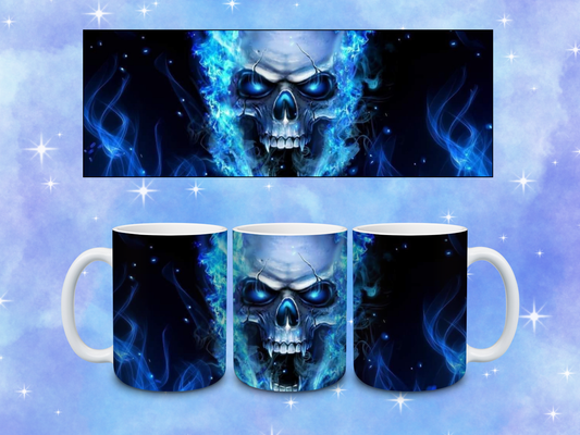 Blue Fire Skull Coffee Mug