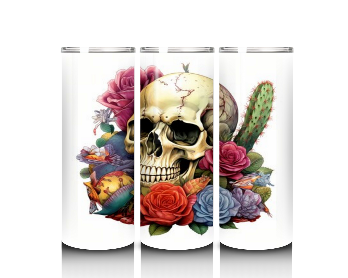 Skull on a Bed of Flowers and Cactus Tumbler
